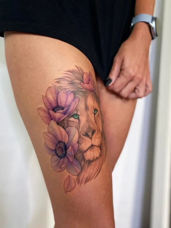 female color realism татуировка на thigh #43802 | Тату мастер Ольга Королёва