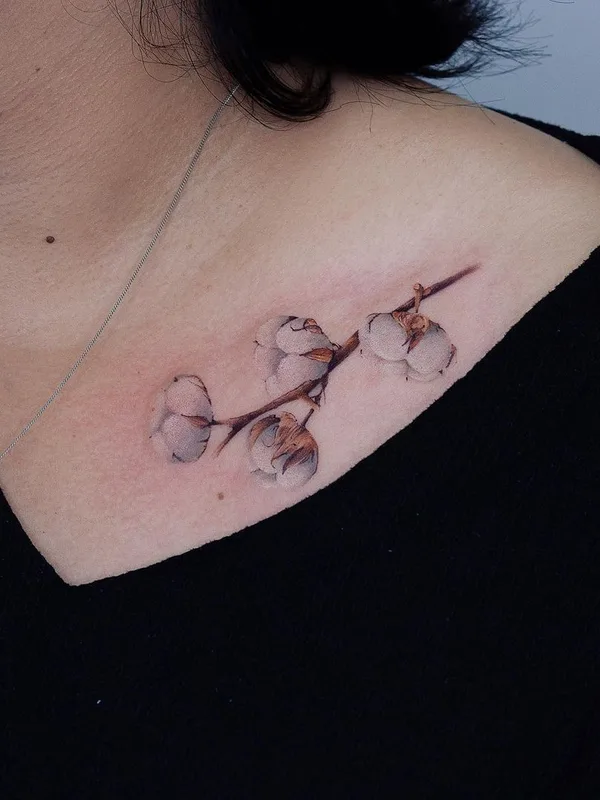 female color botanic tattoo on collarbone #43821 | Tattoo Artist Алексей Панченко