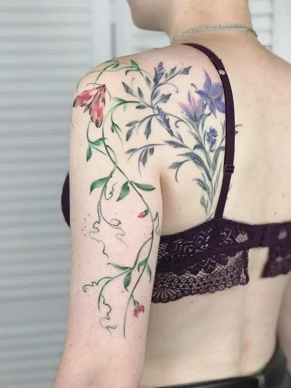 female color watercolor 타투 부위 shoulder #43833 | 타투이스트 Сельма Нагель