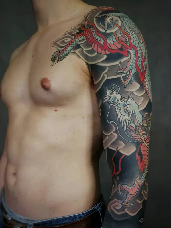 male color japanese tattoo on full sleeve #43897 | Tattoo Artist Денис Фетисов