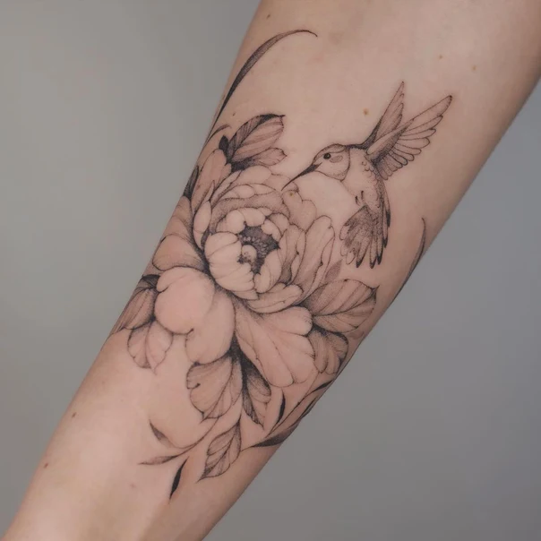 Файнлайн Hummingbird, Flower tattoo на Предплечье