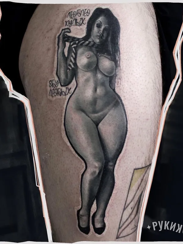 black and grey realism Tatuaggio su thigh #44100 | Tatuatore Олег Ключников