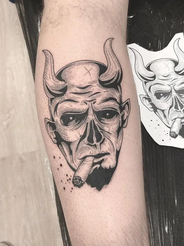 black blackwork 纹身 在 calf #44145 | 纹身师 Филипп Болвинов
