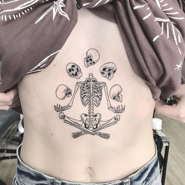 Лайнворк Skeleton, Skull tattoo на Живот