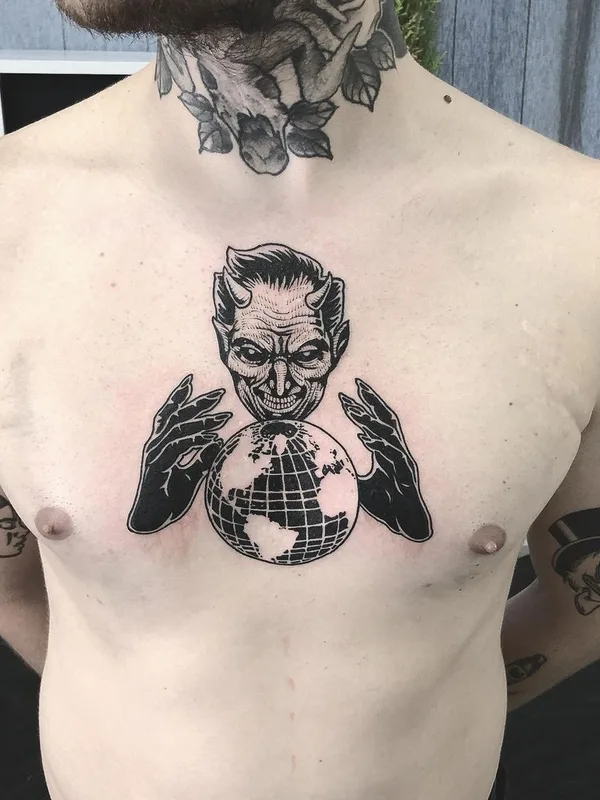 male black blackwork 纹身 在 chest #44144 | 纹身师 Филипп Болвинов