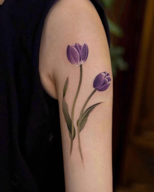 Realism Tulip, Flower tattoo on Upper Arm