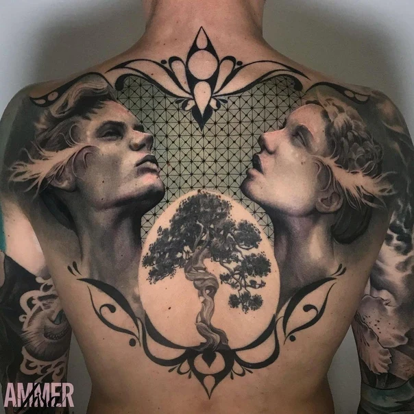 Realism Portrait, Tree tattoo on Full Back