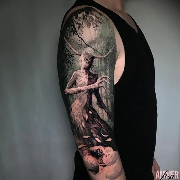 Realism Creature, Forest tattoo on Full Sleeve