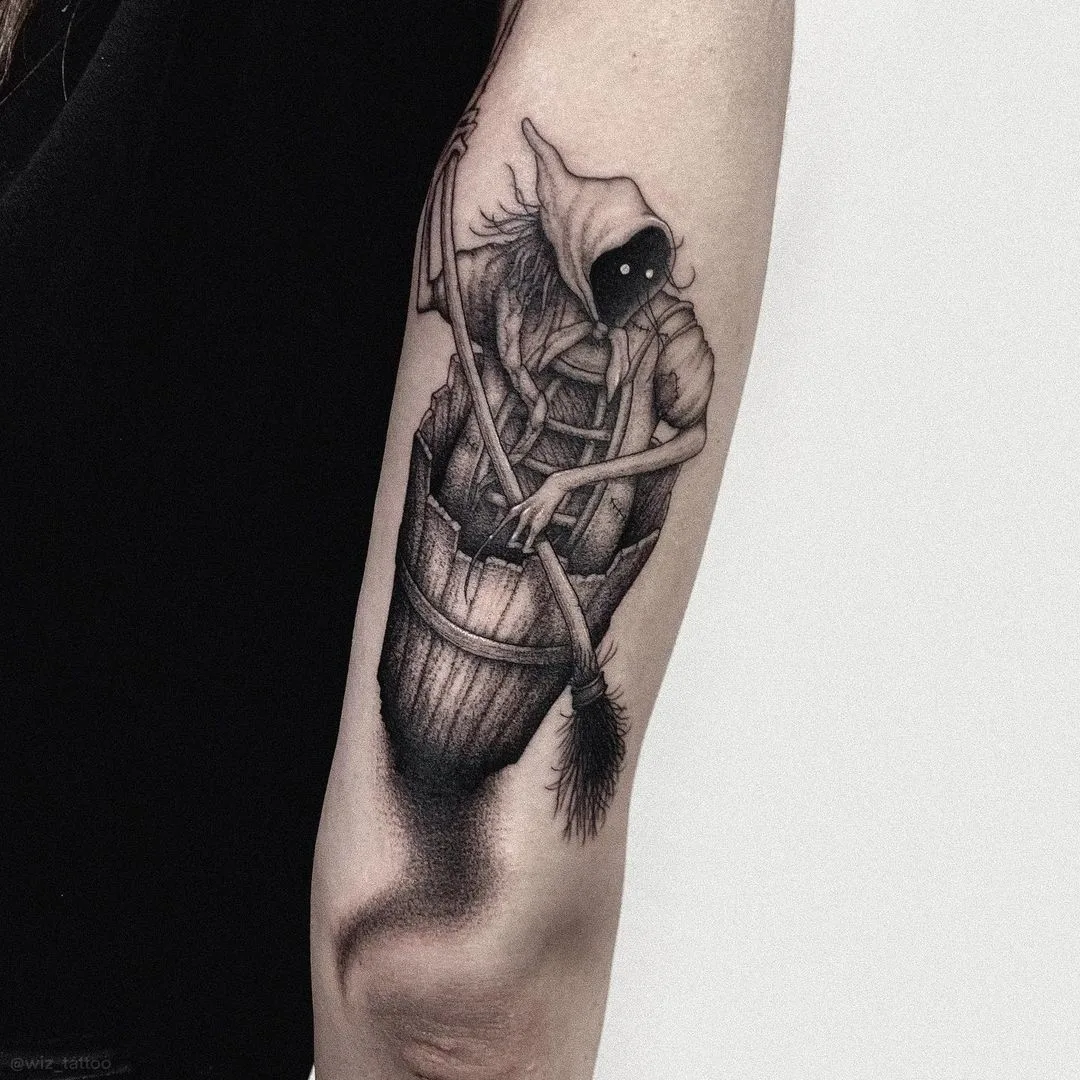 Slavic horror Baba Yaga tattoo by Evgeny Wiz