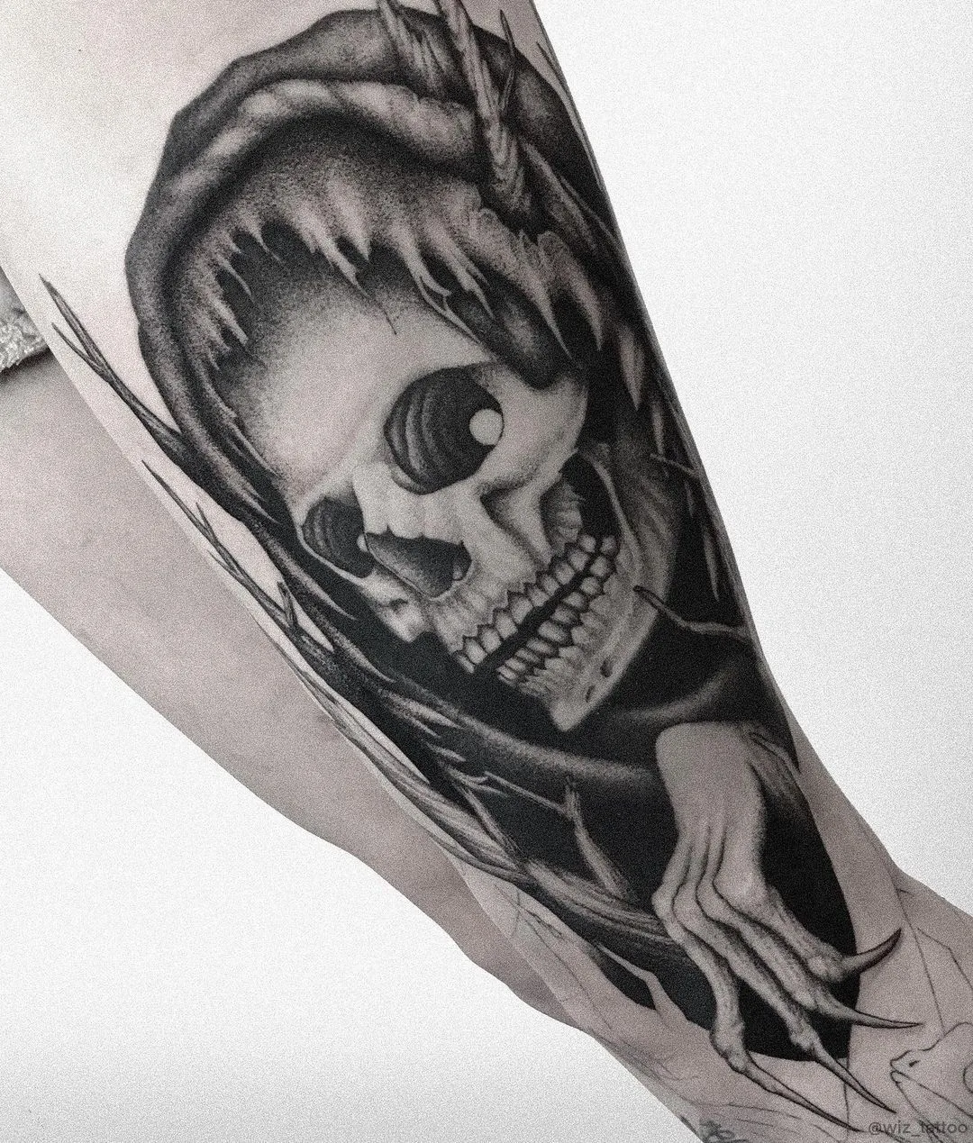 Slavic horror skull tattoo by Evgeny Wiz
