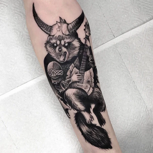 Блэкворк Animal, Fantasy tattoo на Предплечье