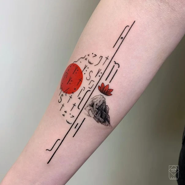 Лайнворк Lotus, Mountain tattoo на Предплечье