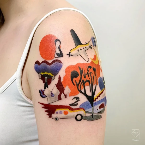 Абстрактная Airplane, Car tattoo на Дельта