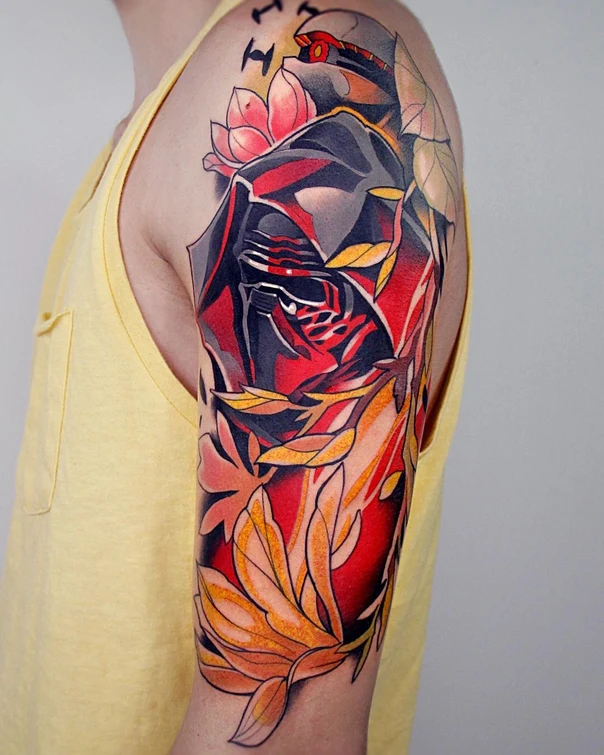 New School Floral, Character tattoo on Full Sleeve
