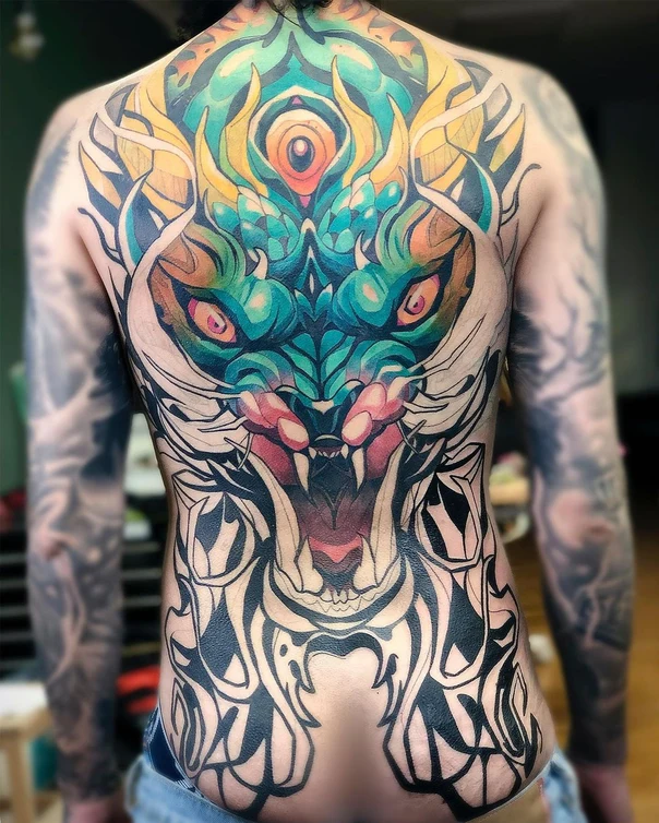 Japanese Dragon, Ornamental tattoo on Full Back