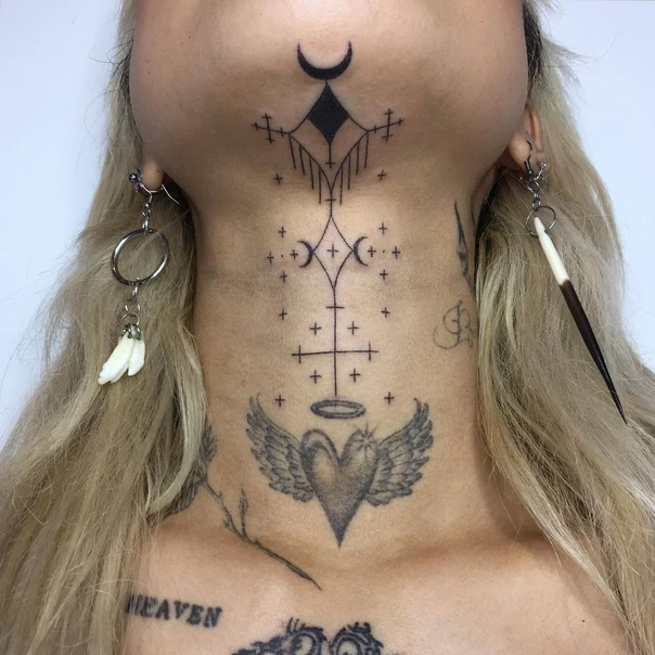Linework Geometric, Heart tattoo on Neck