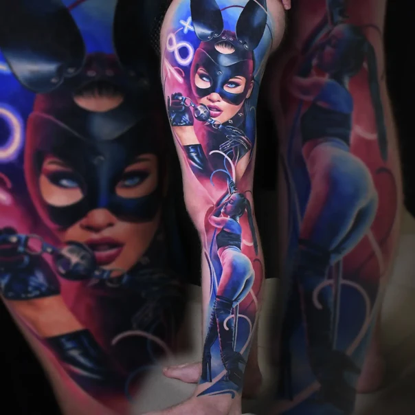 Реализм Pinup, Bunny tattoo на Нога целиком