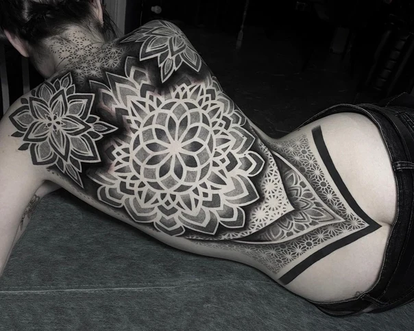 Blackwork Mandala, Geometric tattoo on Full Back