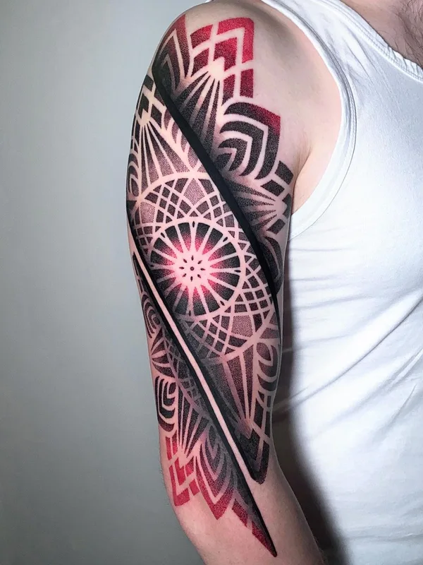 color geometric tattoo on full sleeve #44500 | Tattoo Artist Kostik Dry