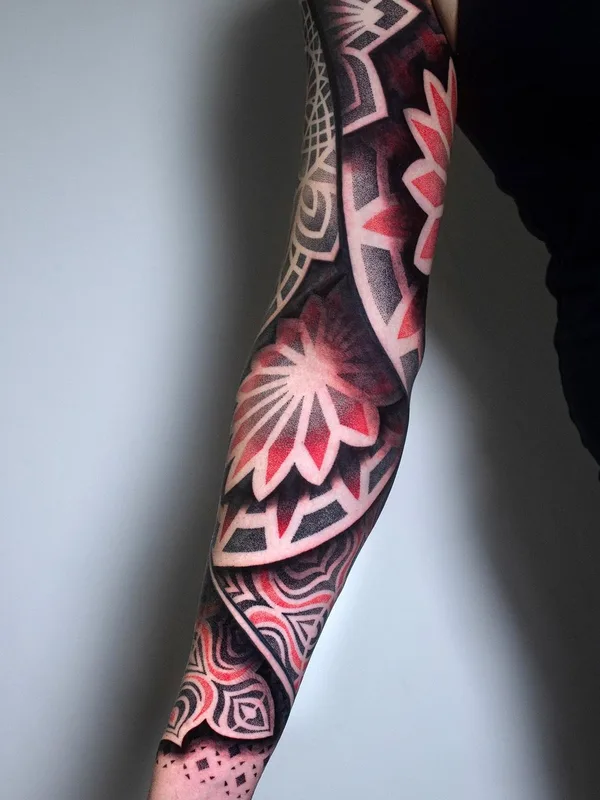color geometric tattoo on full sleeve #44505 | Tattoo Artist Kostik Dry