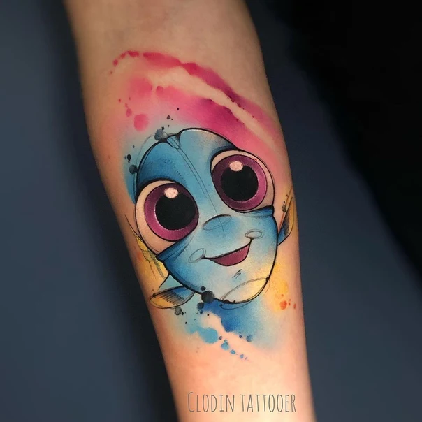 Watercolor Fish, Character tattoo on Forearm