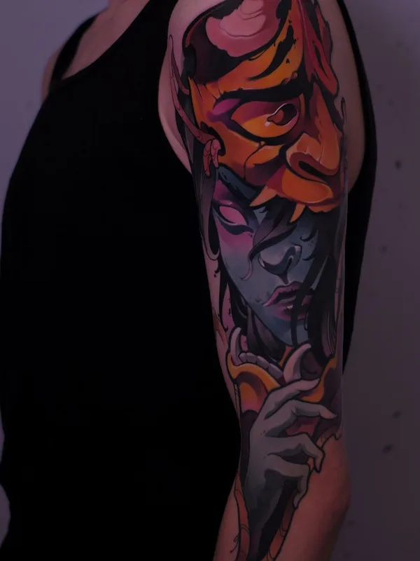 color illustrative tattoo on full sleeve #44577 | Tattoo Artist Александр Черный