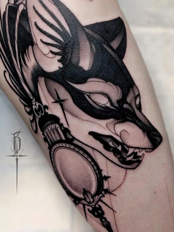 black and grey blackwork 纹身 在 forearm #44649 | 纹身师 Денис Бедринский