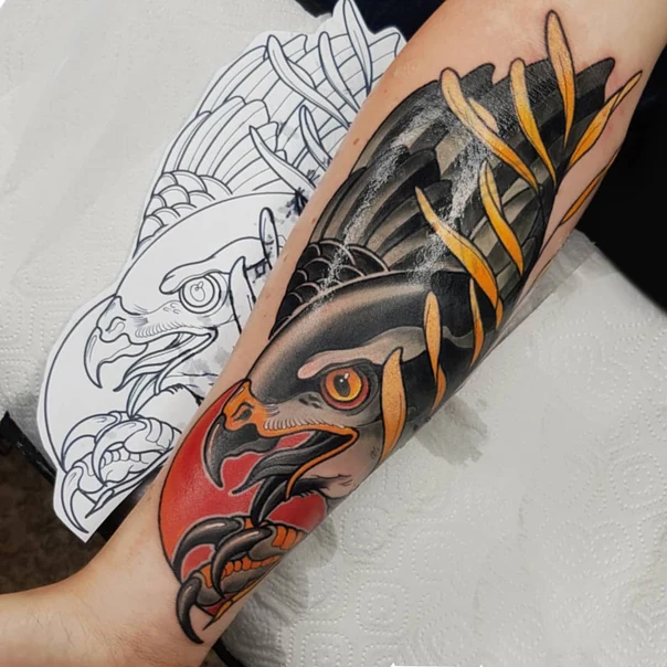 Neo Traditional Bird, Eagle tattoo on Forearm
