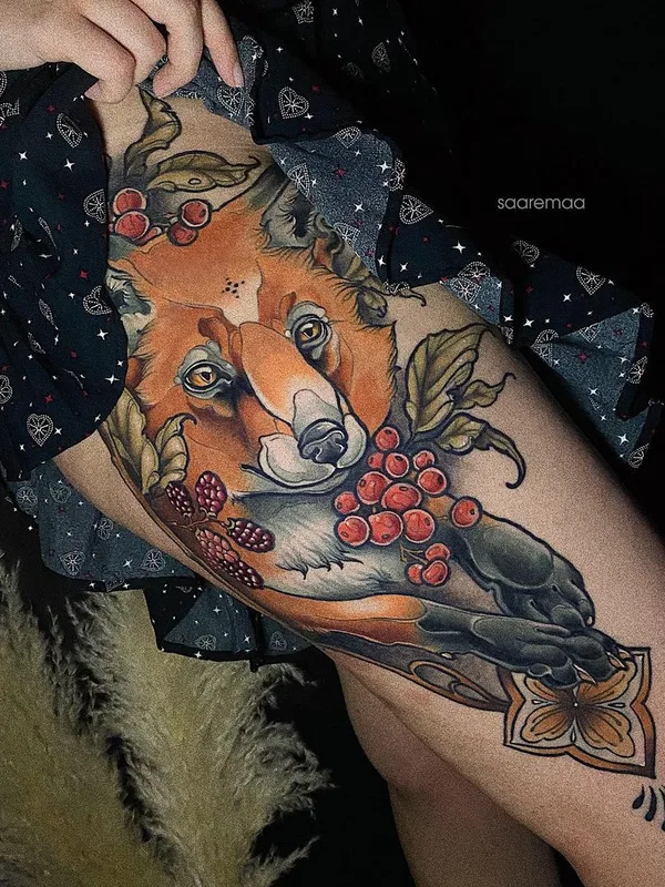 female color illustrative татуировка на thigh #44724 | Тату мастер Анастасия Клюева