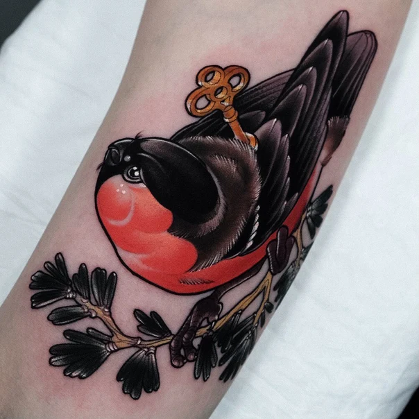 Нео-традиционная Bird, Key tattoo на Предплечье