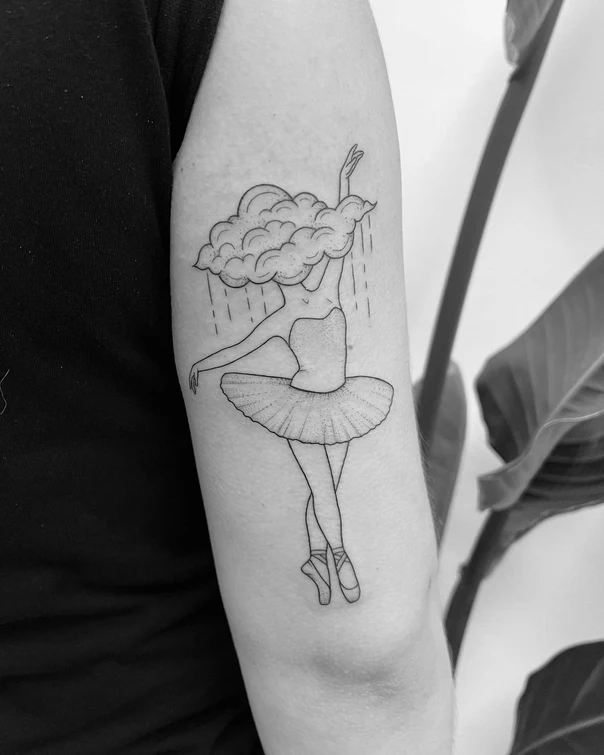 Linework Cloud, Ballerina tattoo on Forearm