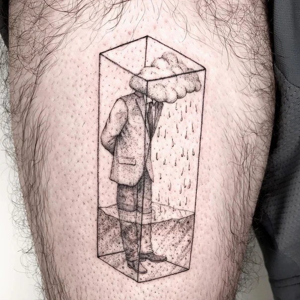 Sketch Surreal, Cloud tattoo on Thigh