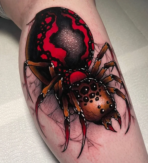 Illustrative Spider, Web tattoo on Calf