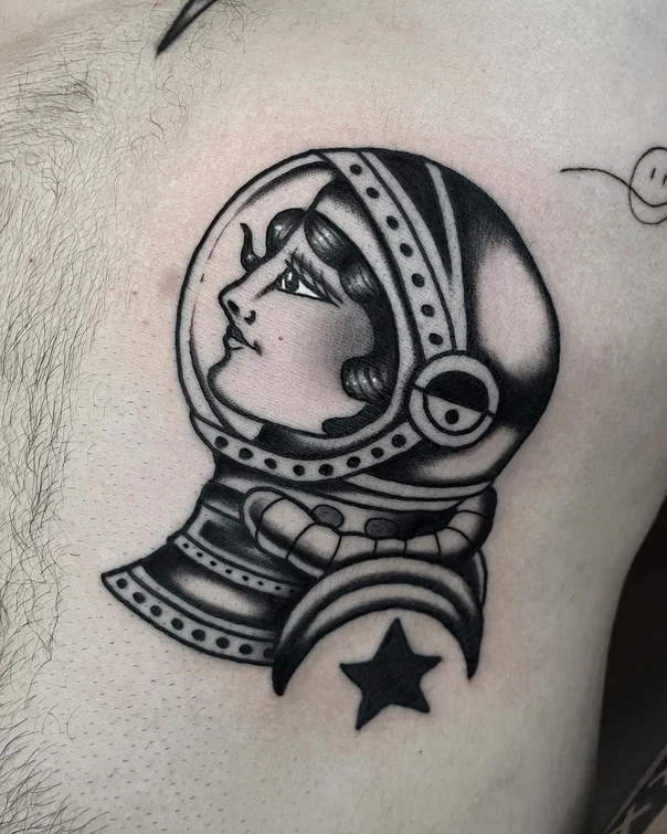 Traditional Astronaut, Star tattoo on Chest