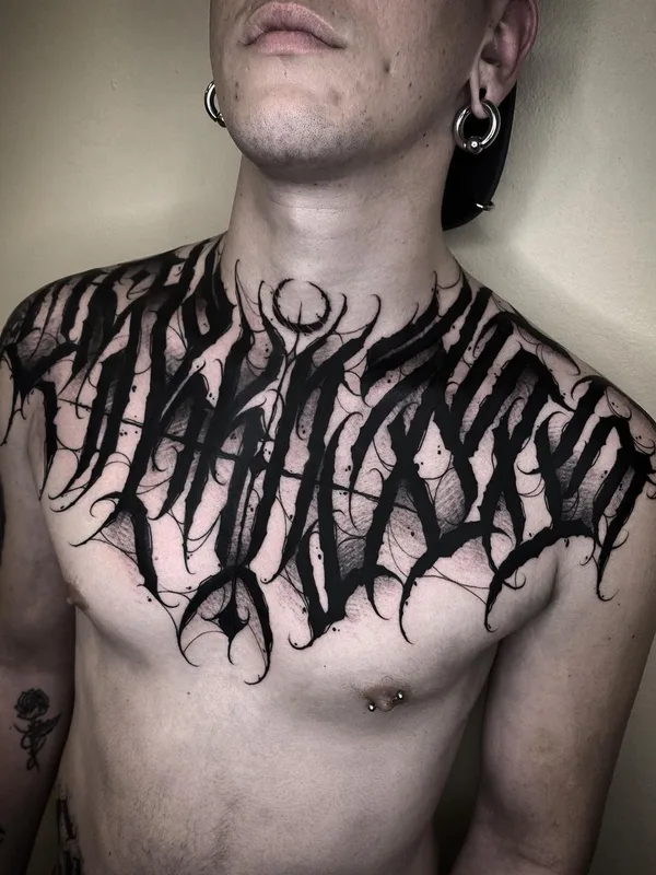 male black blackwork 纹身 在 chest #44934 | 纹身师 Diego Garrafa