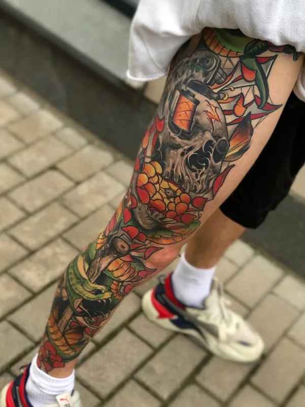 color japanese tattoo on full leg #45008 | Tattoo Artist Дмитрий Харлеич