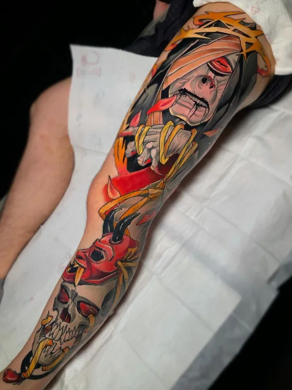 color japanese tattoo on full leg #45004 | Tattoo Artist Дмитрий Харлеич