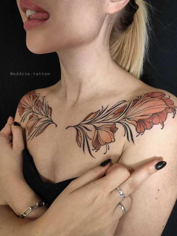 female color botanic татуировка на collarbone #45020 | Тату мастер Ксения Дорошина