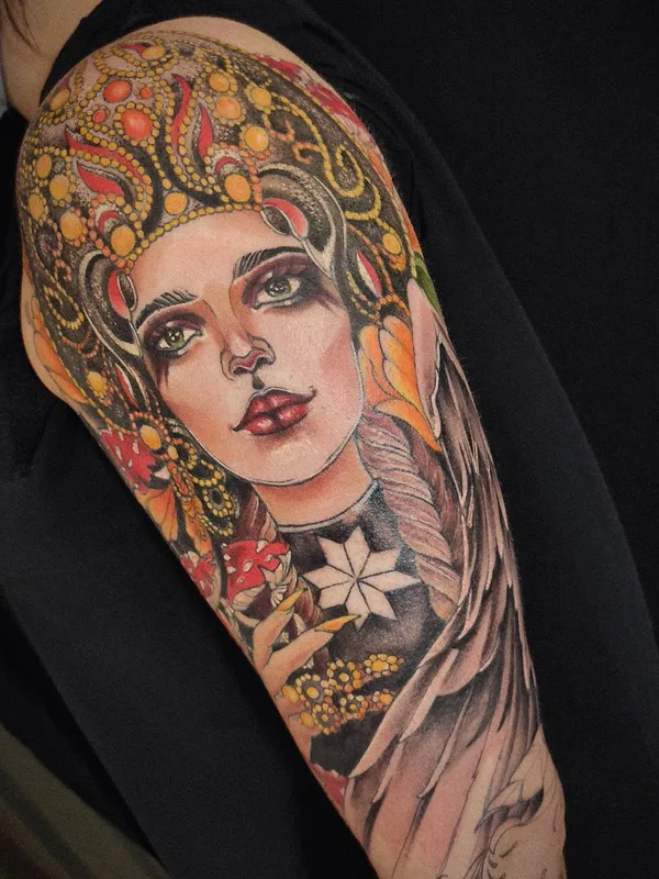 female color illustrative татуировка на full sleeve #45012 | Тату мастер Ксения Дорошина