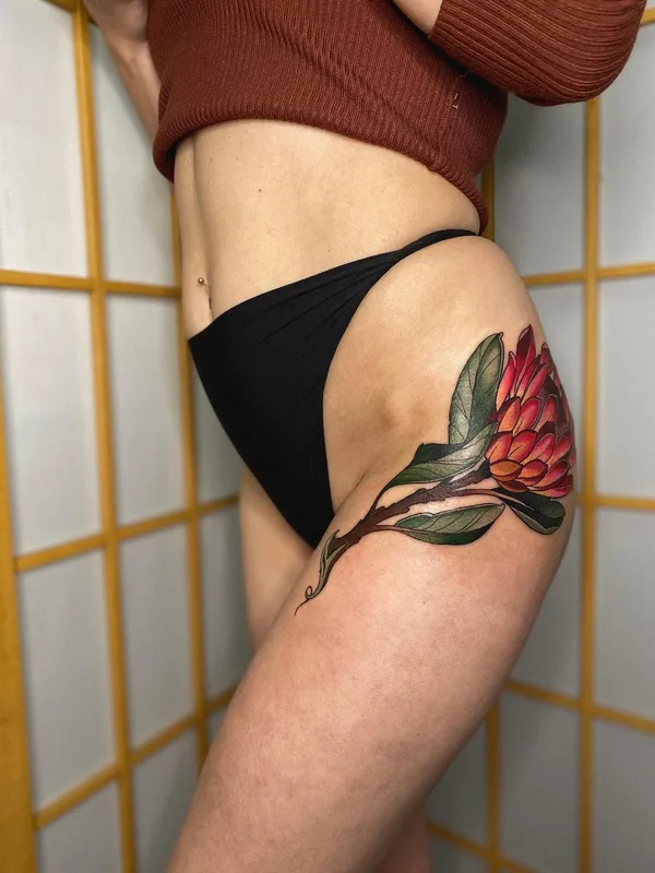 female color botanic Tatuaggio su thigh #45047 | Tatuatore Ekaterina Ostrova
