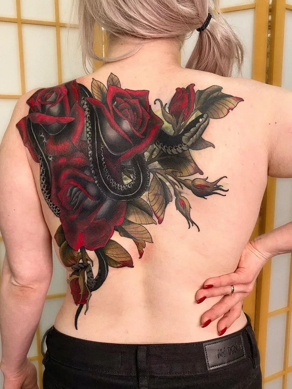 female color neo traditional Tatuaggio su upper back #45053 | Tatuatore Ekaterina Ostrova