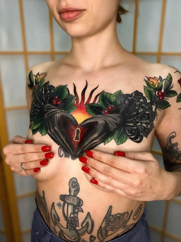 female color neo traditional Tatuaggio su chest #45054 | Tatuatore Ekaterina Ostrova