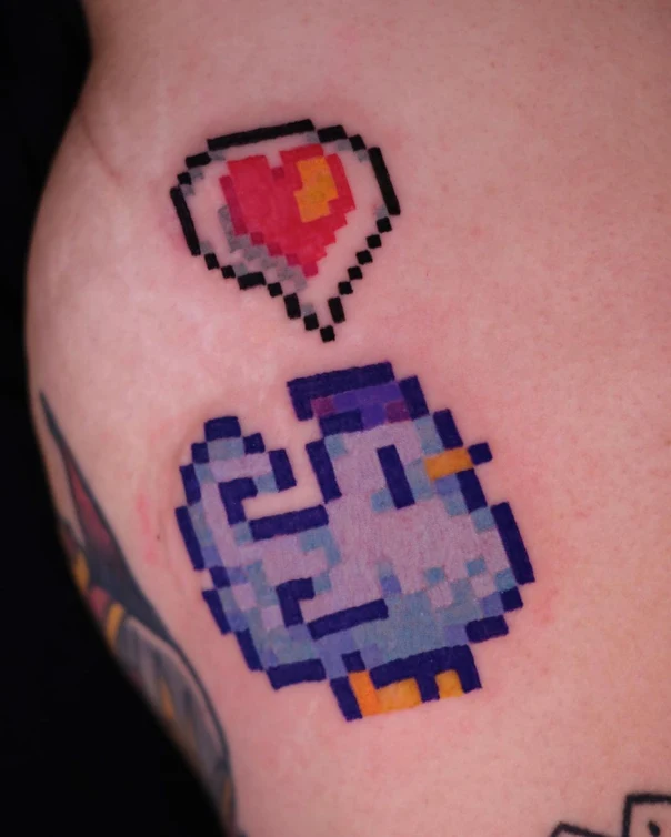 Pixel Heart, Bird tattoo on Shoulder