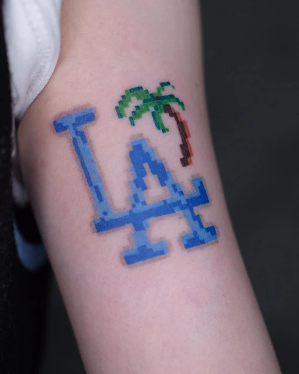 Pixel Lettering, Palm tree tattoo on Forearm