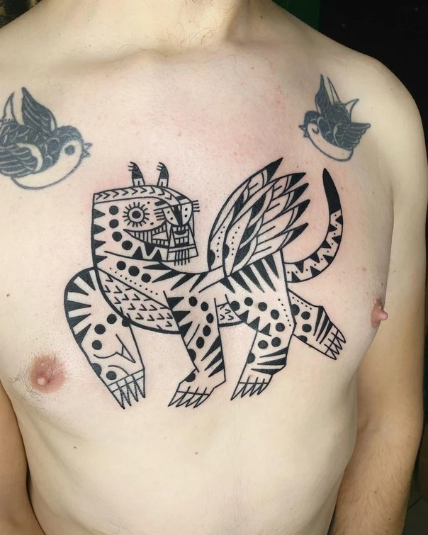 Geometric Animal, Bird tattoo on Chest