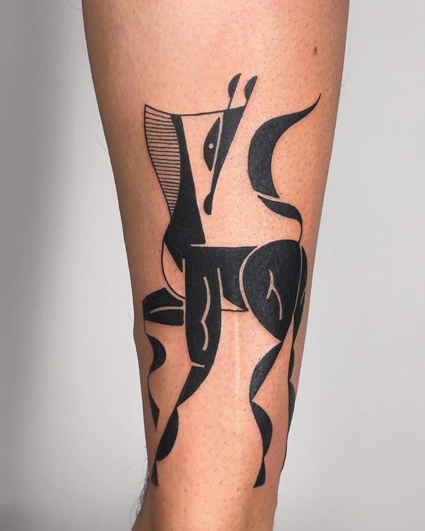 Geometric Horse tattoo on Calf