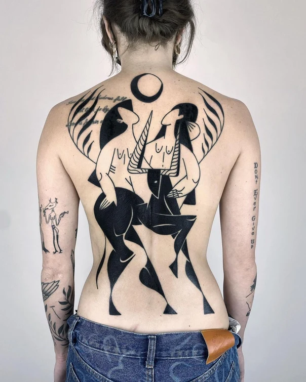 Blackwork Figures, Moon tattoo on Full Back