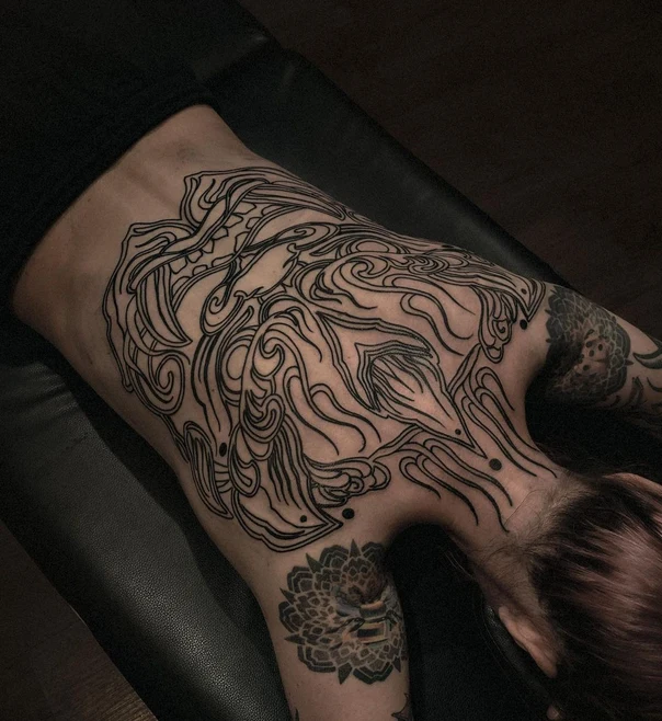 Linework Abstract tattoo on Full Back