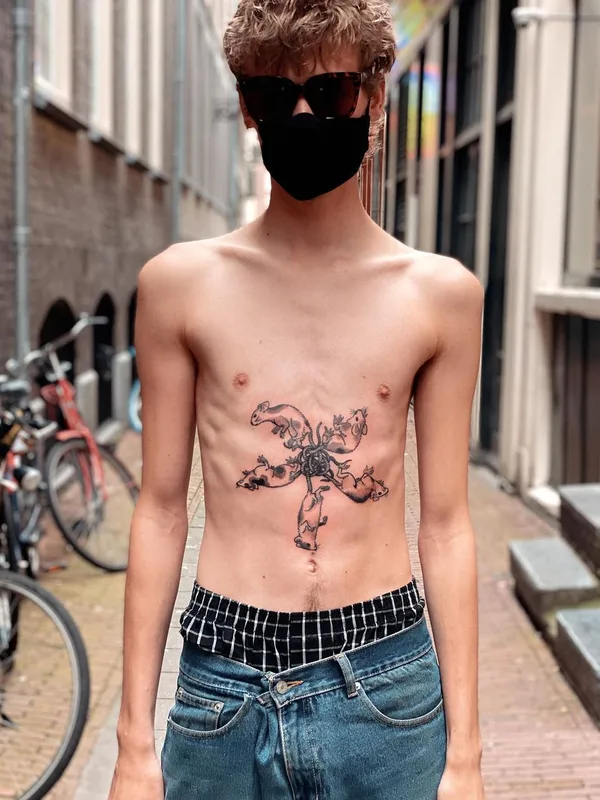 male black illustrative 纹身 在 stomach #45226 | 纹身师 Israel Celli