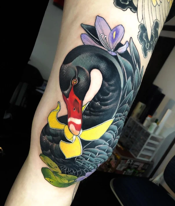 Japanese Swan, Flower tattoo on Forearm